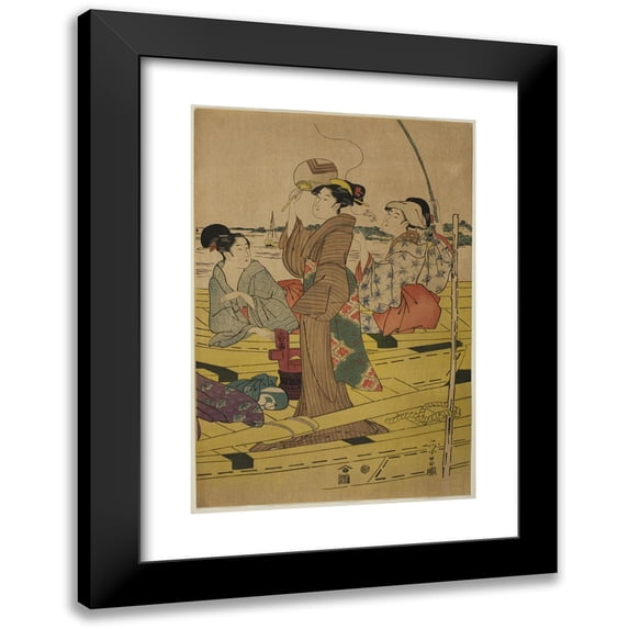 Chokosai Eisho 11x14 Black Modern Framed Museum Art Print Titled - Women on a Fishing Boat II (C. 1780-1800)