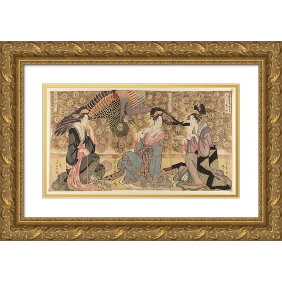 Chokosai Eisho 18x12 Gold Ornate Wood Frame and Double Matted Museum Art Print Titled - A Parody of Courtesans on Display at the Ogiya (Ogiya Mise Yatsushi) (C. 1795)