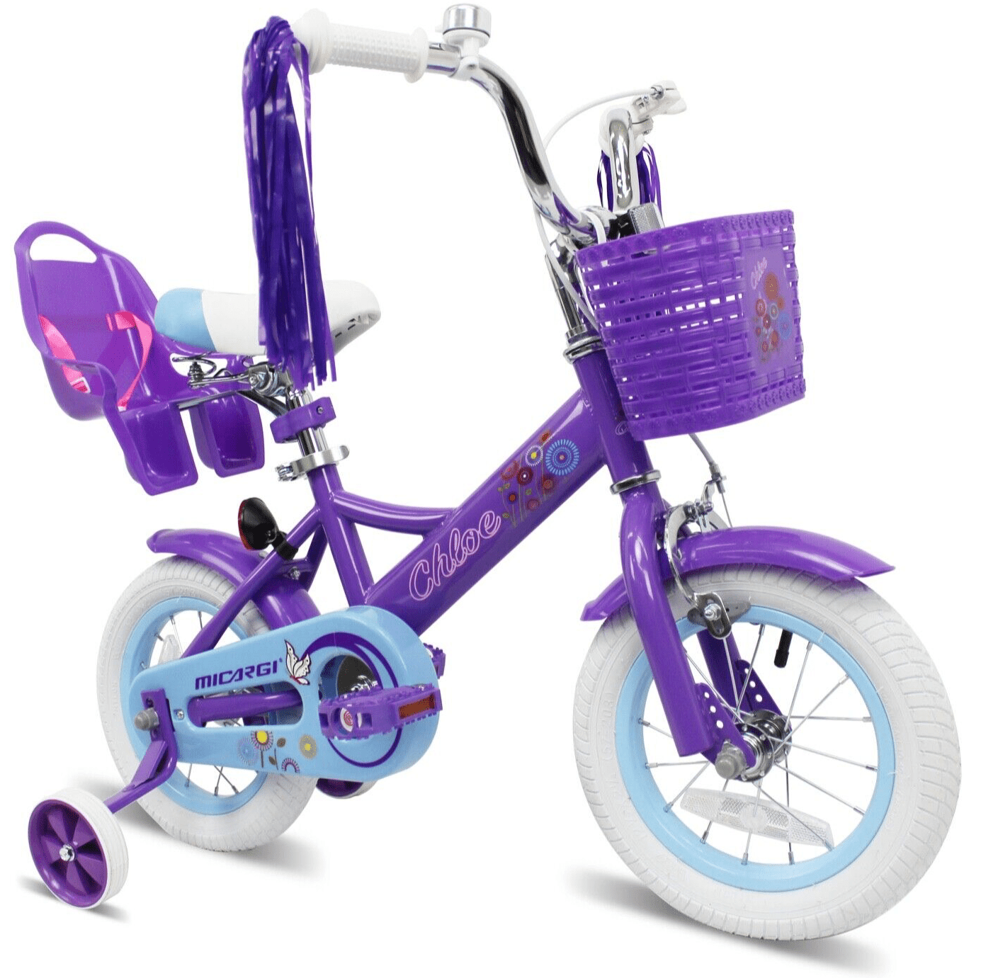 Chloe 12 Inch Kids Bike for 2 3 4 Years Girls with Training Wheels Princess Kids Bicycle with Basket Bike Streamers Toddler Cycle Bikes Purple Walmart