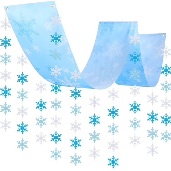 Cholemy 101 Pcs Winter Snowflake Banner Ceiling Hanging Decor - Winter Snow Birthday Party Bunting Decorations with Pins and Ropes C113