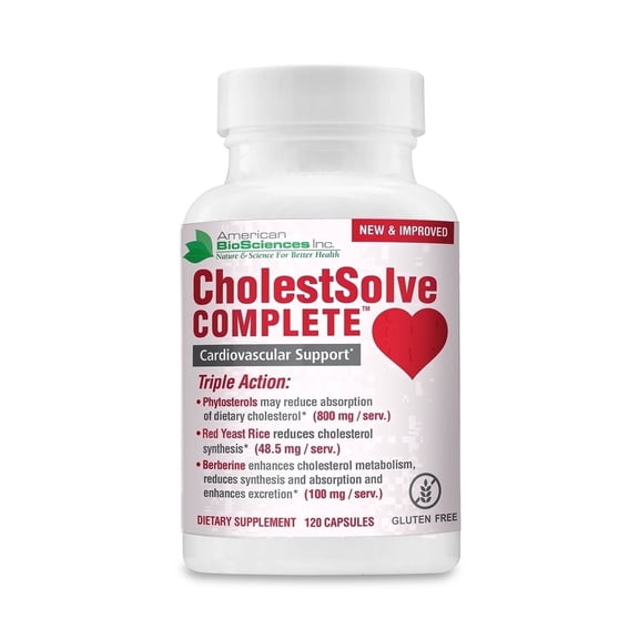 CholestSolve Complete Cholesterol Support Supplement Triple Action with Plant Sterols 800mg, Red Yeast Rice & Berberine Heart Health Formula, Gluten-Free, 120 Capsules