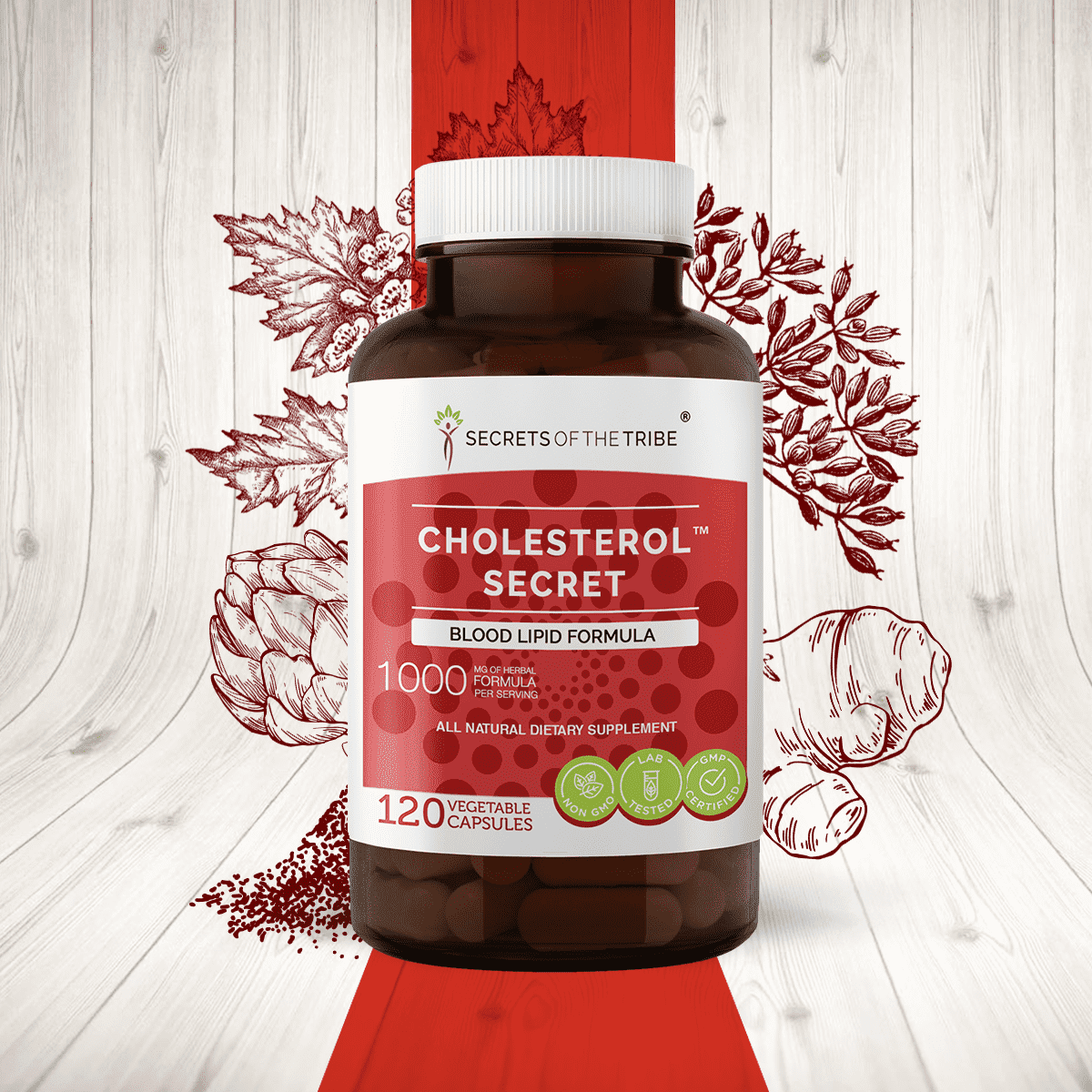 Secrets of the Tribe Cholesterol Secret Capsules Dietary Supplement, Natural Herb Blend, Made from Artichoke, Astragalus, Hawthorn, Fennel Seed, Turmeric 120 Count