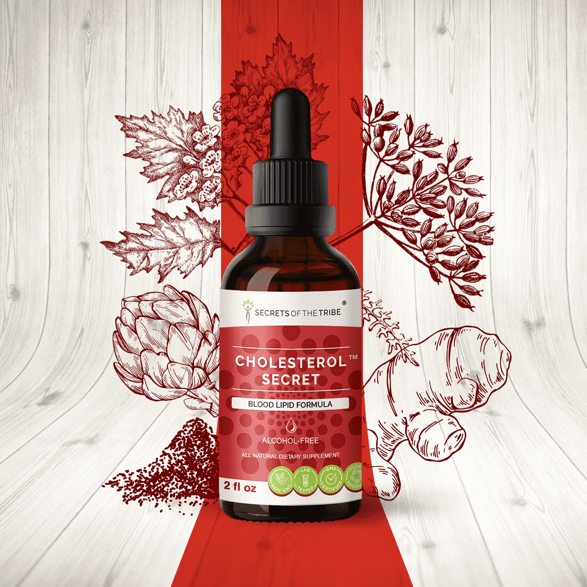 Secrets Of The Tribe Cholesterol Secret Blend Tincture Dietary Supplement, Natural Extract, Made from Artichoke, Astragalus, Hawthorn, Fennel Seed, Turmeric 2 oz