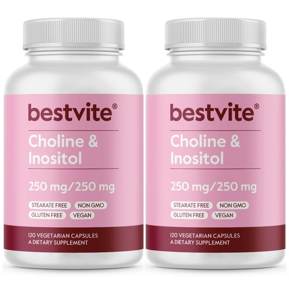 Choline Inositol 500mg (240 Vegetarian Capsules) (120 x 2) - No Stearates - No Gelatin - No Fillers - Vegan - Non GMO - Gluten Free