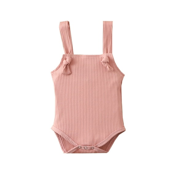 Chollius Baby Girl Boy Knit Romper Adjustable Strap Solid Color Snap Closure Bodysuit Square Neck Halter Sleeveless Jumpsuit