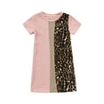 thumbnail image 1 of Chollius Infant Kids Girls Summer Dress Short Sleeve Crew Neck Leopard Ribbed Patchwork Romper Skirt Knee-Length Casual Bodysuit, 1 of 9