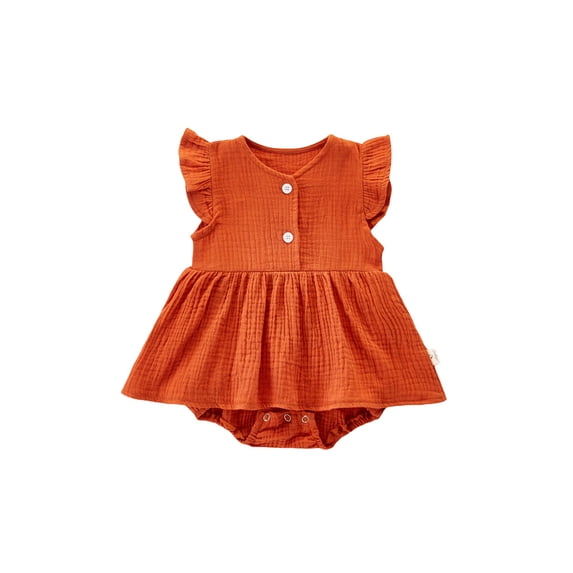 Chollius Infants Baby Girl Romper Dress V Neck Buttons Fly Sleeve Solid Color Tutu Skirt Hem Bodysuit One Piece Clothes