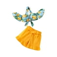 thumbnail image 1 of Chollius Little Girl Off Shoulder Tops and Shorts Banana Pattern Ruffled Tank Waist + Solid Ruffle Shorts Clothing Sets(Yellow,2-7Y), 1 of 9