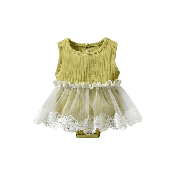 Chollius Newborn Baby Girl Dress Casual Solid Color Sleeveless Love Heart Bowknot Lace Tulle Triangle Jumpsuit