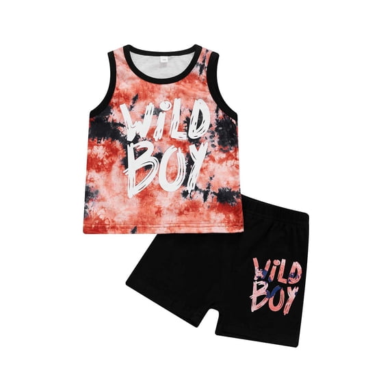 Chollius Toddler Baby Boy Casual Clothes Sleeveless Letter Print Vest Tops Solid Color High Waist Shorts Beachwear 2Pcs Set