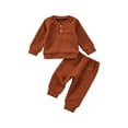 thumbnail image 1 of Chollius Toddler Baby Boy Girl 2Pcs Set Solid Color Crew Neck Long Sleeve Button T-Shirt Top Elastic Band Pants Outfits, 1 of 8