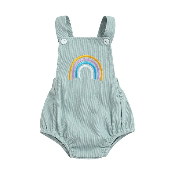 Chollius Toddler Baby Girls Summer Romper Rainbow Embroidered Sleeveless Backless Jumpsuit Buttons Decor Casual Bodysuit