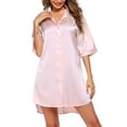 thumbnail image 1 of Chollius Women's Satin Nightshirt Button Down Nightgown Short Sleeve V-Neck Loose Oversize Sleepshirt Side Slit Sleepwear Gowns for Home Wear, 1 of 9