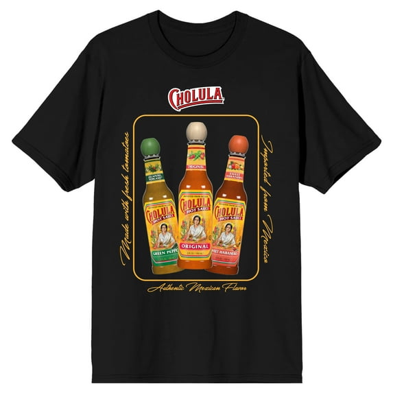 Cholula Hot Sauce Trio Adult Black Crew Neck Short Sleeve T-shirt-5XL