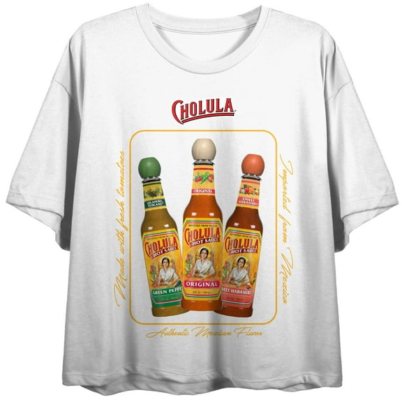 Cholula Hot Sauce Trio Women's White Crew Neck Short Sleeve Crop Top-XL