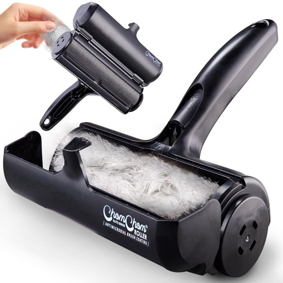Chom Chom Roller Pet Hair Remover and Reusable Lint Roller - ChomChom Cat and Dog Hair Remover for Furniture, Couch, Carpet, Clothing and Bedding - Portable, Multi-Surface Fur Removal Tool black