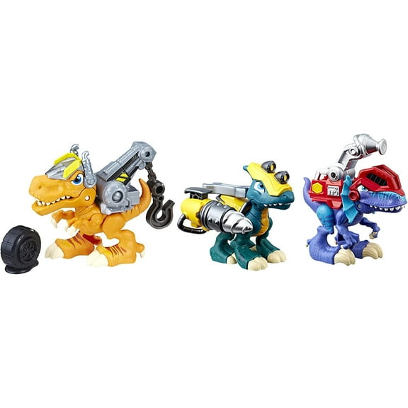 Chomp Squad Playskool Dino Bundle, Dinosaur Toy 3-Pack with Backsplash, Tow Zone and Drill Bite Dinosaur Figures for Kids 3 Years and Up