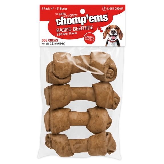 Chomp'ems 4-5" Flat Knot Bone - Beef Basted 4pk