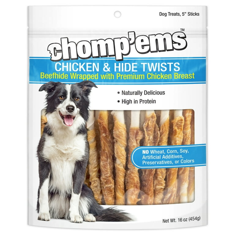 Chomp ems Chicken Hide Twists 16 oz All Natural Rawhide Wrapped with Premium Chicken Breast Healthy Protein Rich Treats for Dogs Dog Chews