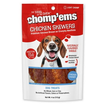 Chomp'ems Chicken Skewers, 4 oz - All Natural Rawhide Wrapped with Premium Chicken Breast - Healthy, Protein Rich Treats for Dogs - Dog Chews
