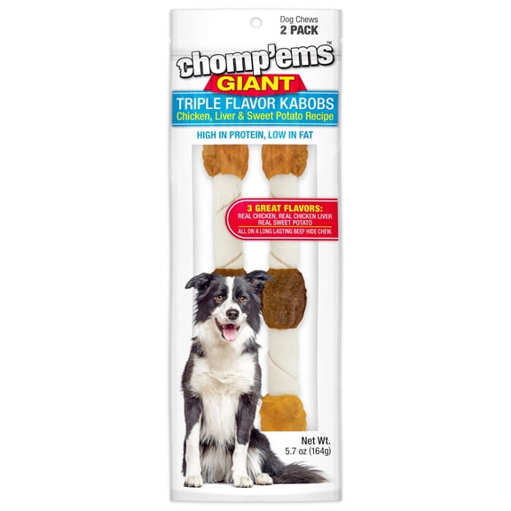 Chomp 'ems Five Flavor Kabobs Dog Treats - Beefhide Chewstick - High Protein Dog Chews, 2 Pack