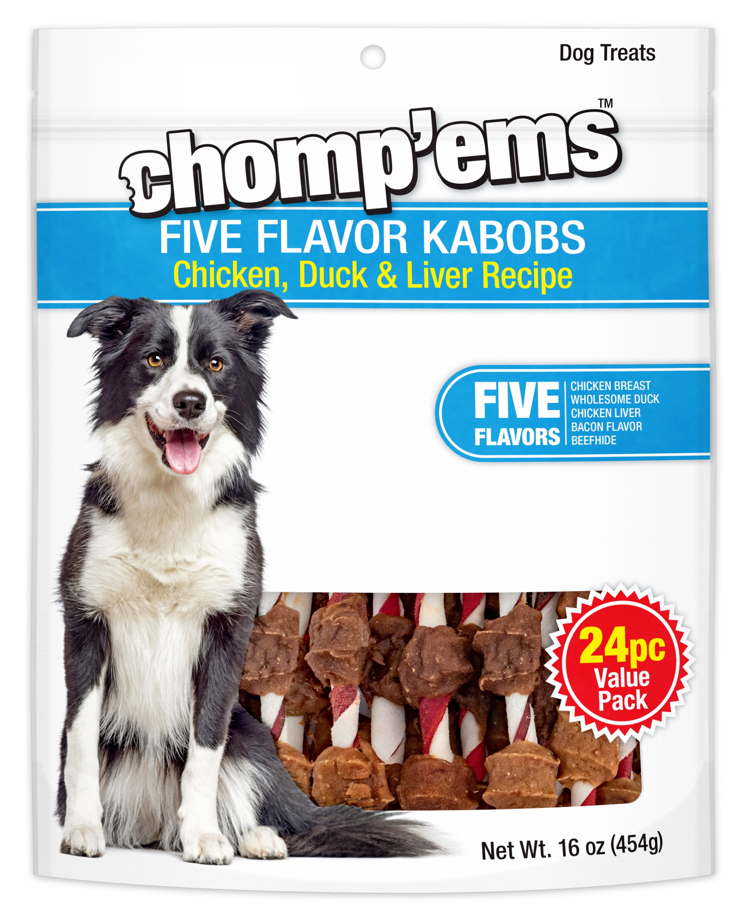 Chomp 'ems Five Flavor Kabobs Dog Treats Beefhide Chewstick High