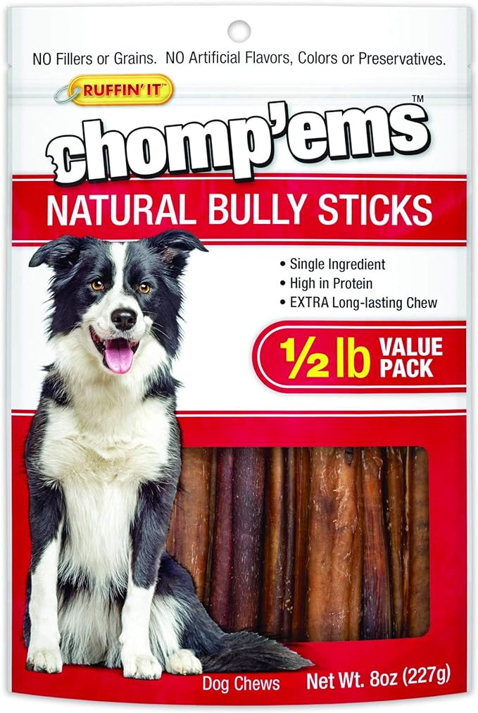 Chomp'ems Naturally Delicious Bully Sticks Long Lasting No Hide Dog