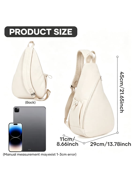Pickleball Sling Bag, Crossbody Backpack Holds 2 Paddles and Balls, Water Bottle Mesh Pocket for Men Women Travel Hiking, Beige