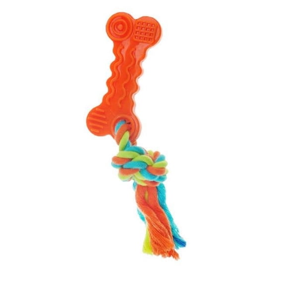 Chomper ZD1923 02 Rope with TPR Bone Dog Toy, Orange