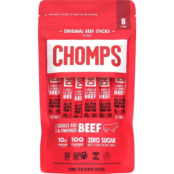 Chomps 10g Protein Original Beef Jerky Meat Sticks, 9.2 oz (Pack of 4)