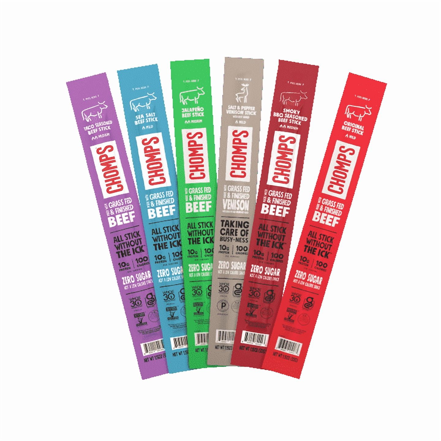 Chomps 6 Flavor Variety Trial Pack - Grass-Fed & Finished Beef and Venison