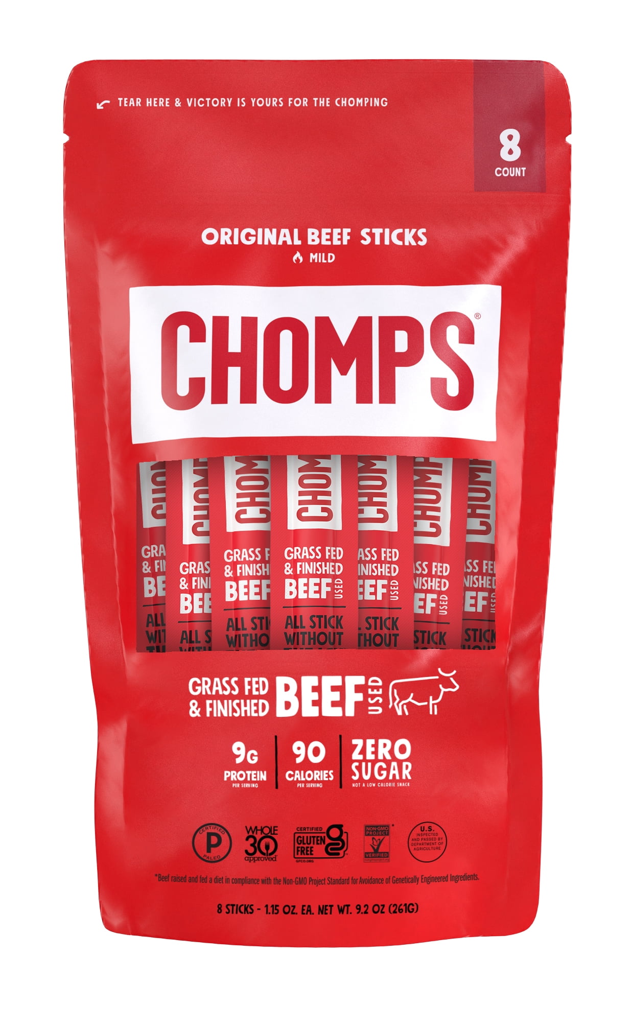 Chomps Beef Jerky Sticks, Original Beef, Keto Snack, Meat Sticks, Paleo