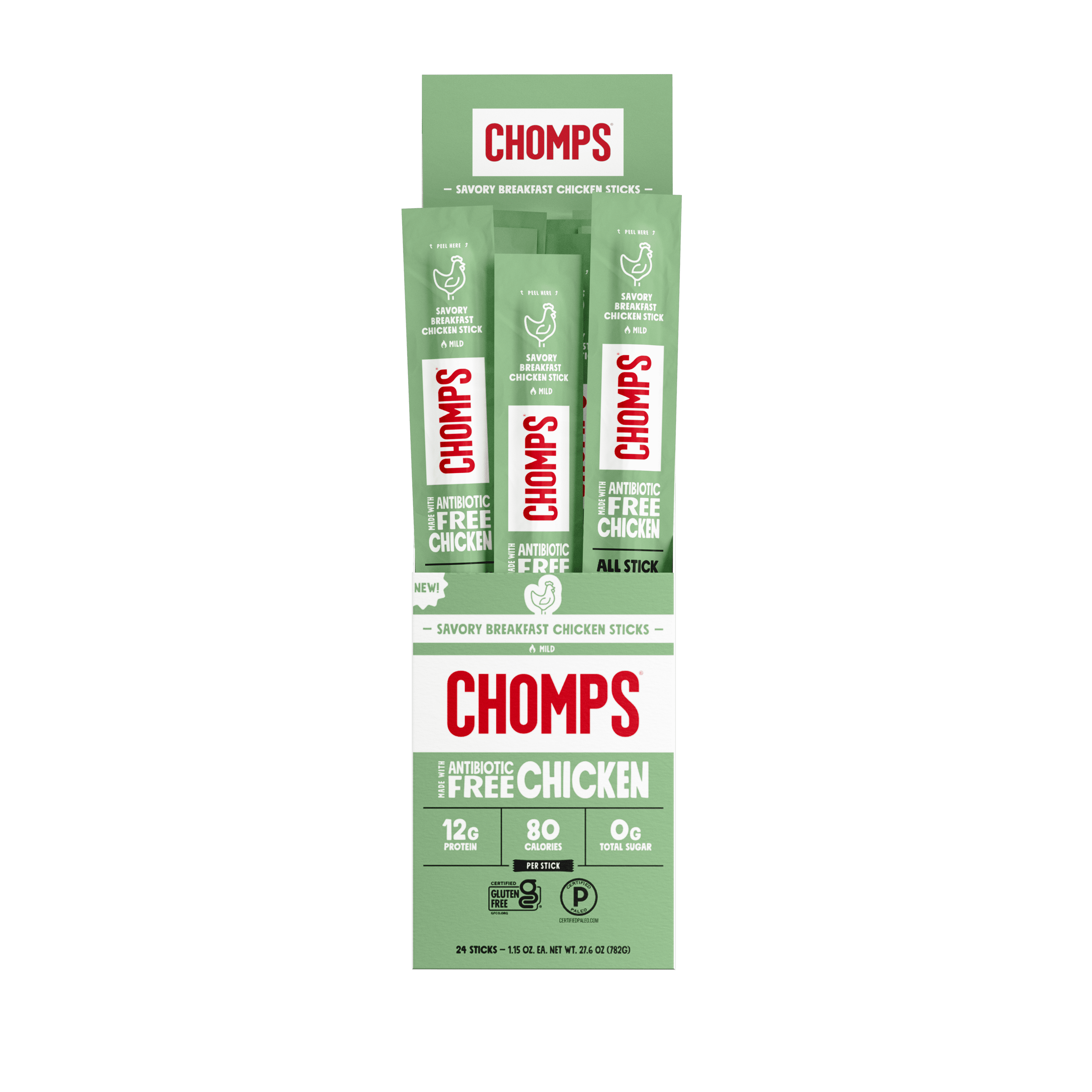 Chomps Antibiotic Free Savory Breakfast Chicken Sticks (24 Count)