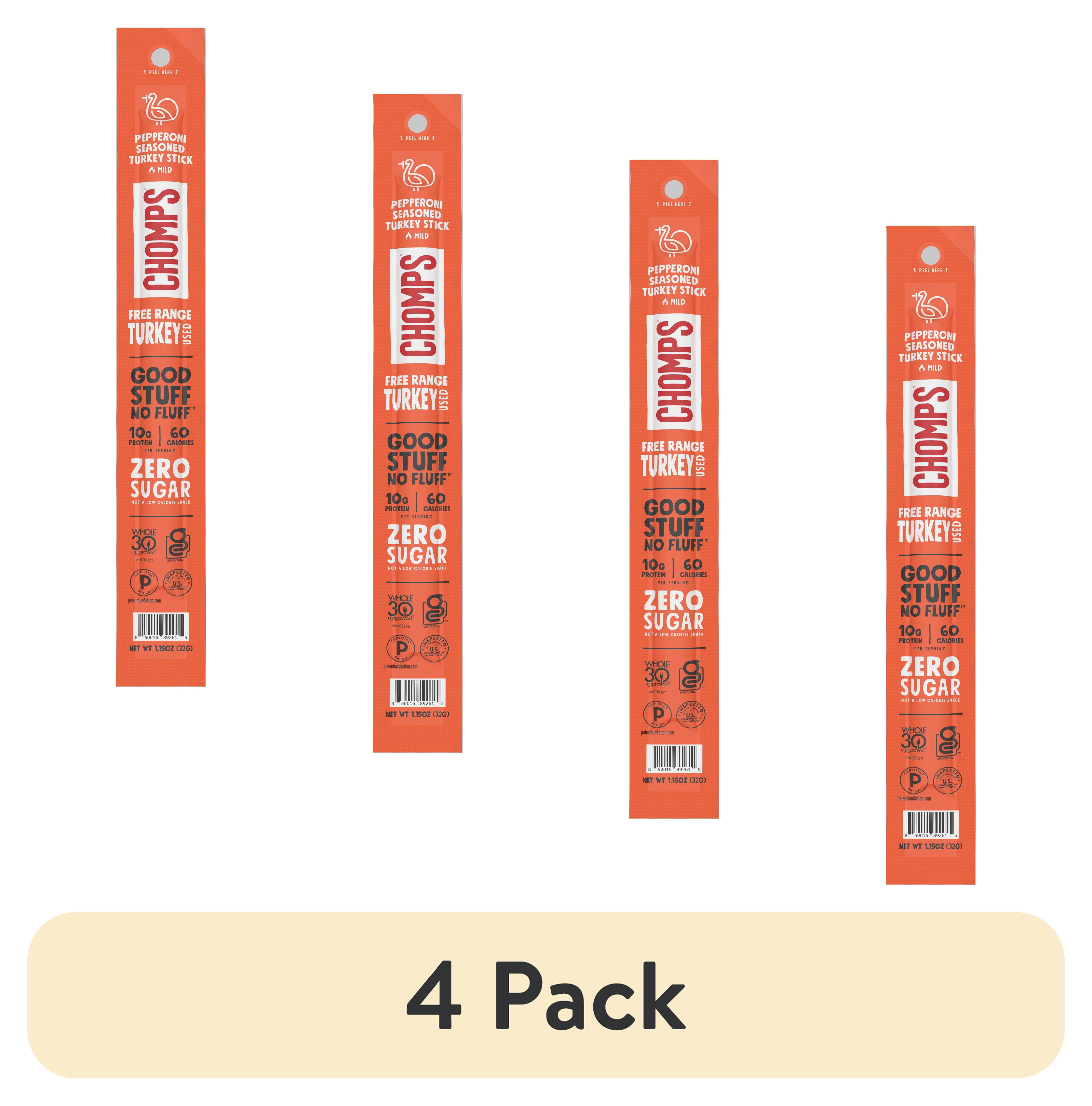 (4 pack) Chomps AntibioticFree Turkey Pepperoni Jerky Snack Sticks