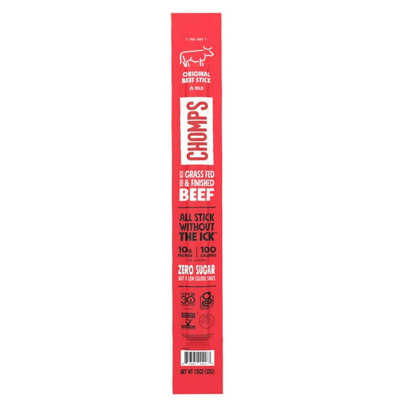 Chomps Grass-Fed and Finished Original Beef Meat Snack Stick, 10g of Protein