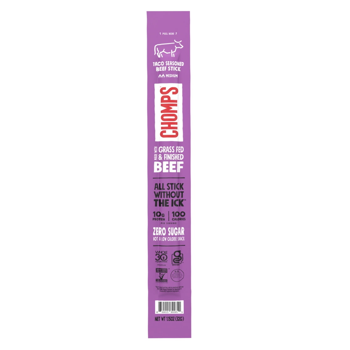 Chomps Taco Beef Jerky Meat Stick, 10g of Protein, Certified Gluten Free and Free From Top 9 Allergens