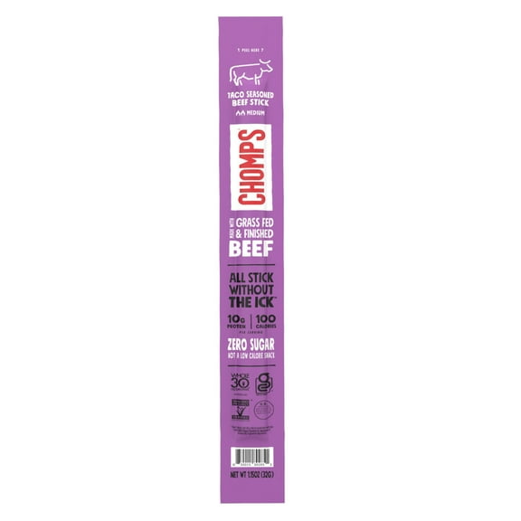 Chomps Taco Beef Jerky Snack Stick, 10g of Protein