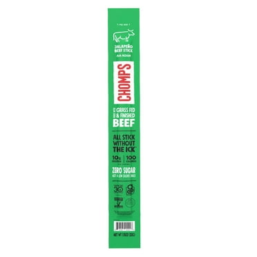 Chomps Grass-Fed and Finished Jalapeño Beef Meat Snack, 10g of Protein, Certified Gluten Free and Free From Top 9 Allergens