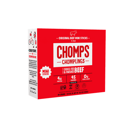 Chomplings Grass-Fed and Finished Original Beef Mini Jerky Snack Sticks, 4g of Protein (24 Count)