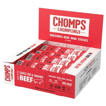 Chomplings Grass-Fed and Finished Original Beef Mini Jerky Meat Sticks, 4g of Protein (24 Count), Certified Gluten Free and Free From Top 9 Allergens