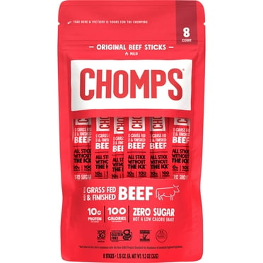 Chomps Grass-Fed and Finished Original Beef Jerky Meat Snack, 10g of Protein, Certified Gluten Free and Free From Top 9 Allergens