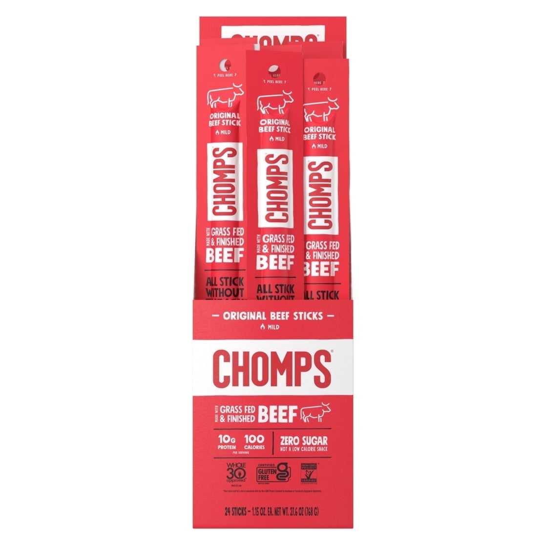 Chomps Grass-Fed and Finished Original Beef Sticks (24 Count)