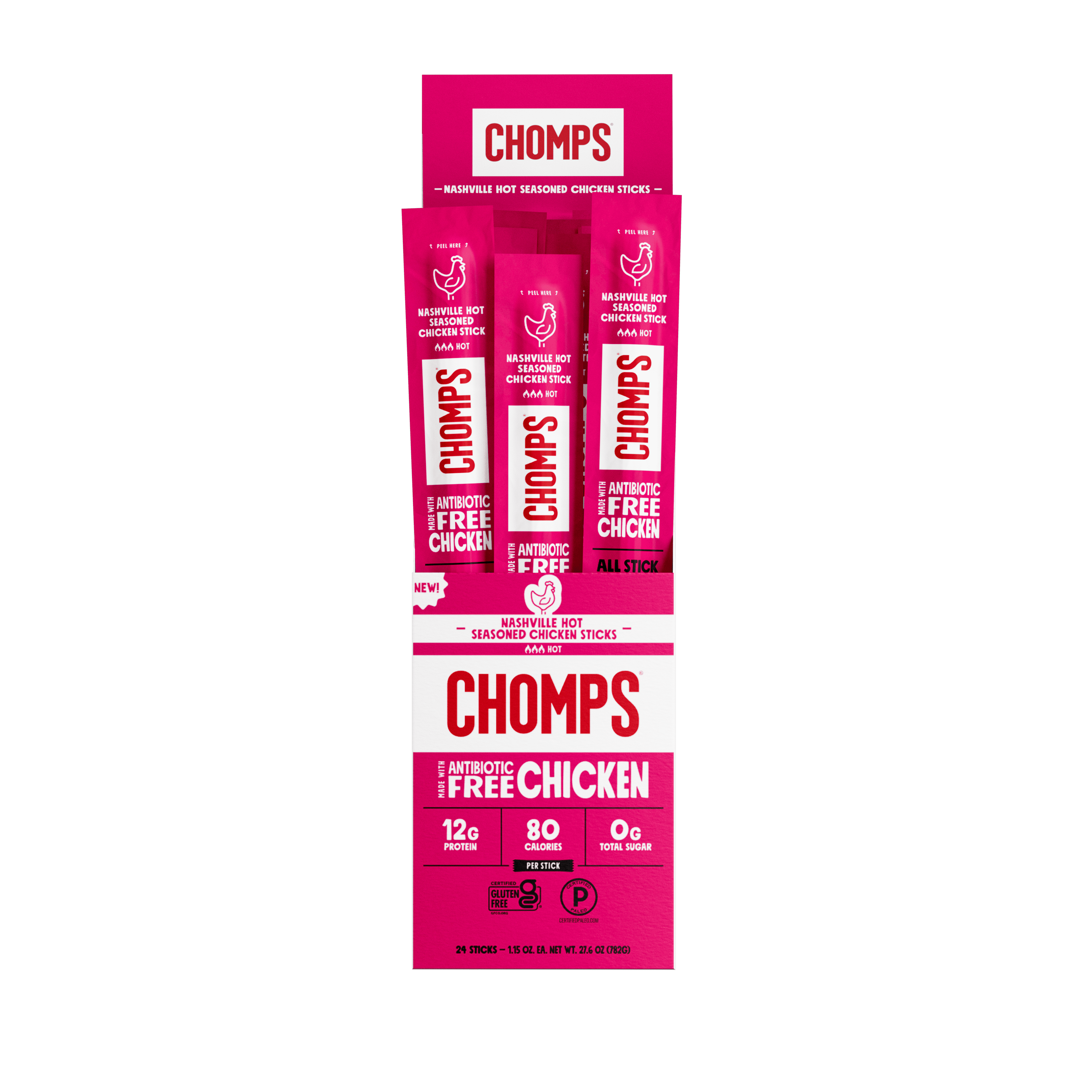 Chomps Antibiotic Free Nashville Hot Chicken Sticks (24 Count)