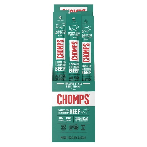 Chomps Italian Style Beef Jerky Snack Sticks, 10g of Protein (24 Count 1.15oz Sticks)