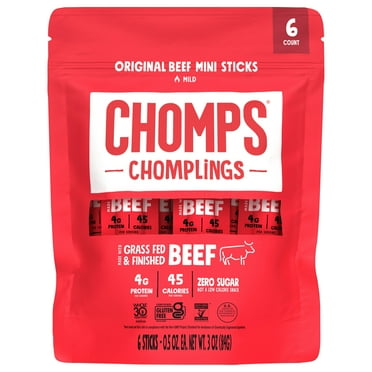 Chomplings Original Beef Mini Jerky Meat Sticks, 4g of Protein (6 Count), Certified Gluten Free and Free From Top 9 Allergens