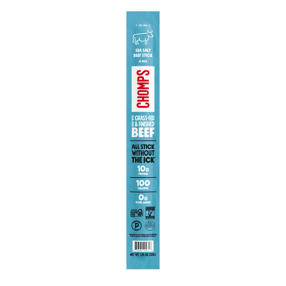Chomps Original Sea Salt Beef Stick, 100% Grass-Fed and Finished Beef, 1.15 oz