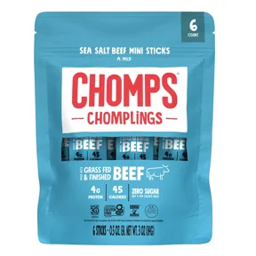 Chomplings Sea Salt Beef Mini Jerky Meat Sticks, 4g of Protein (6 Count)