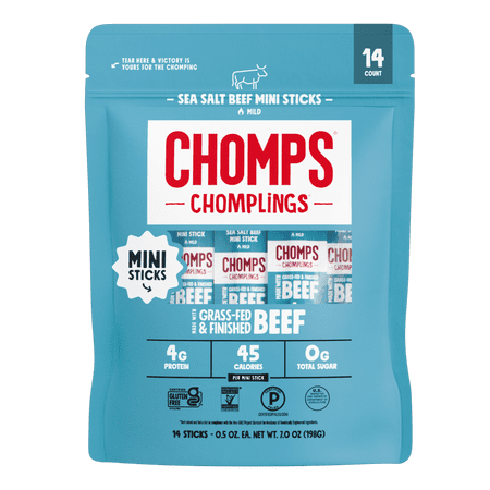 Chomplings Grass-Fed And Finished Sea Salt Mini Beef Sticks (14 Count)