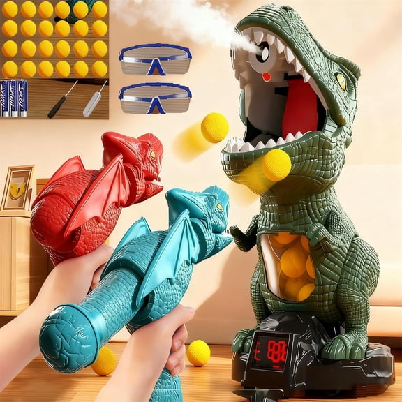Chompshot Dinosaur, Dinosaur Shooting Blaster Toys, Movable Target Game with 2 Air Pump Launchers, LCD Score Record, Sound & 48 Foam Balls, Interactive Competition