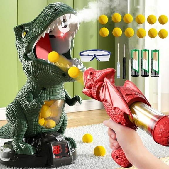 Chompshot Dinosaur Toy, Chomp Shot Dino Blaster, Moveable Shooting Game Foam Ball Blaster with Dino Target, with 2 Air Pump Launchers, Suitable Aged 4 to 6 Years Old